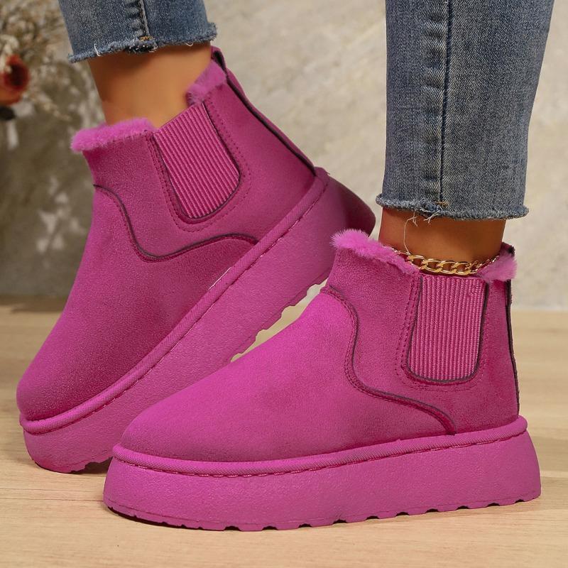 Snow Boots Women's Winter Warm Large Size Cotton Shoes Women's Winter New Solid Color Elastic Band Flat Bottom Short Cotton Boots