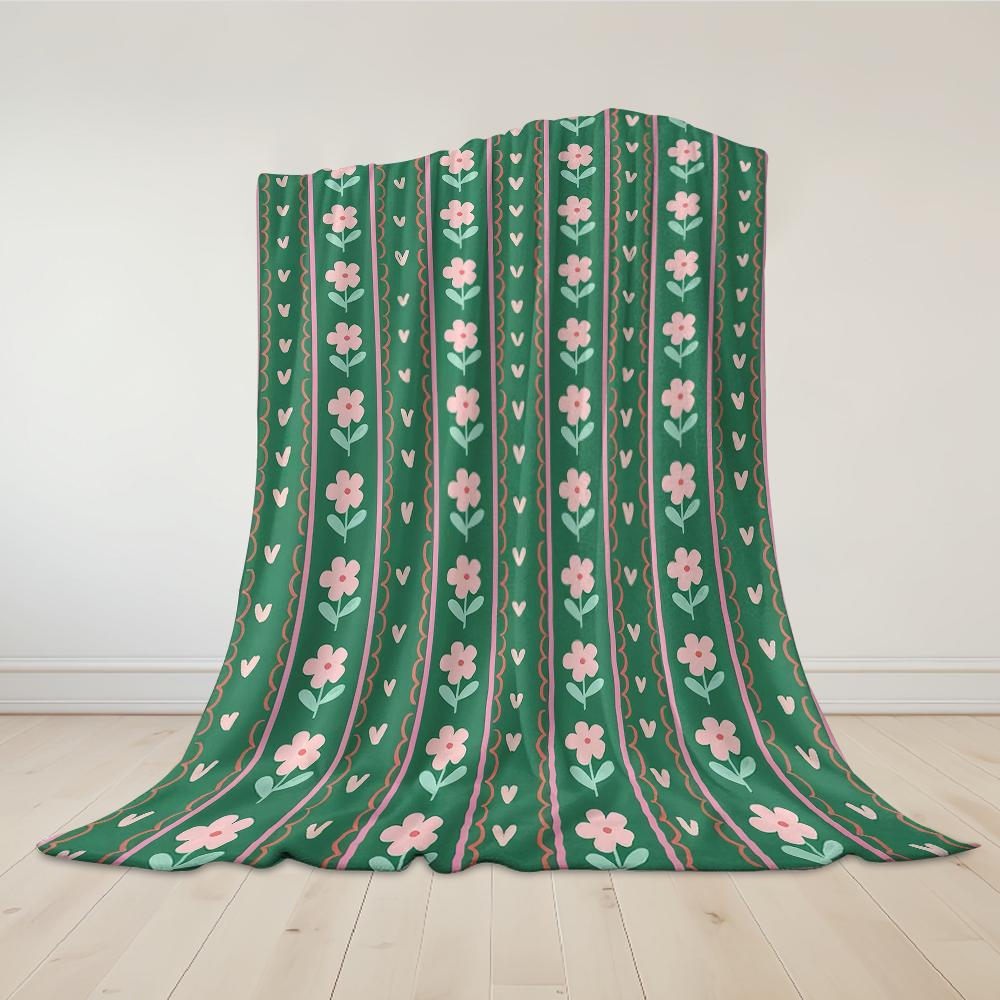 Moss Petal Stripe Flannel Blanket Warm Soft Halloween Christmas Couch Warm Cozy Decorative Decor Gift for All Season