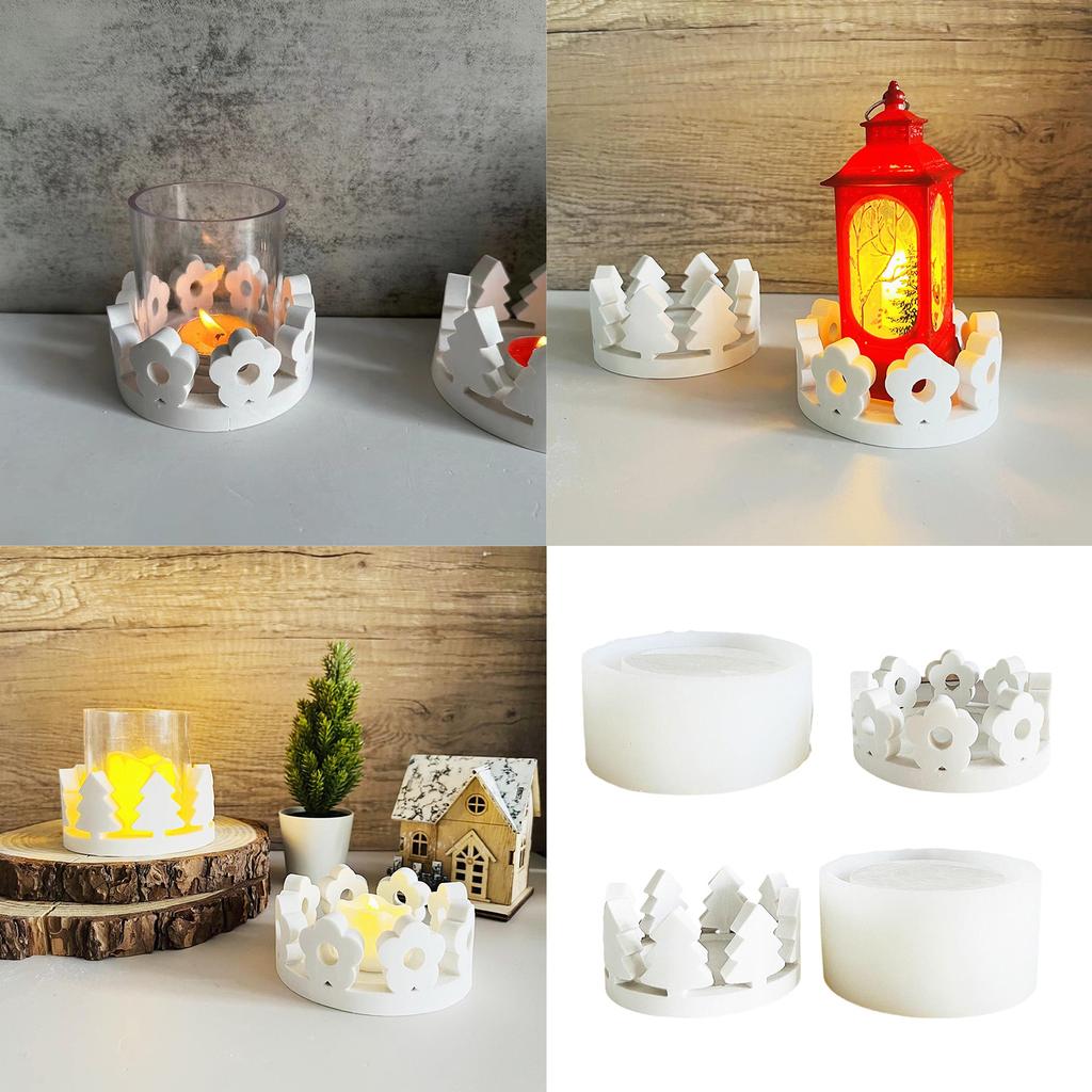 Silicone Tealight Candle Holder Mold Christmas Tree Flower Tealight Candle Bases Silicone Mold for Crafting Projects