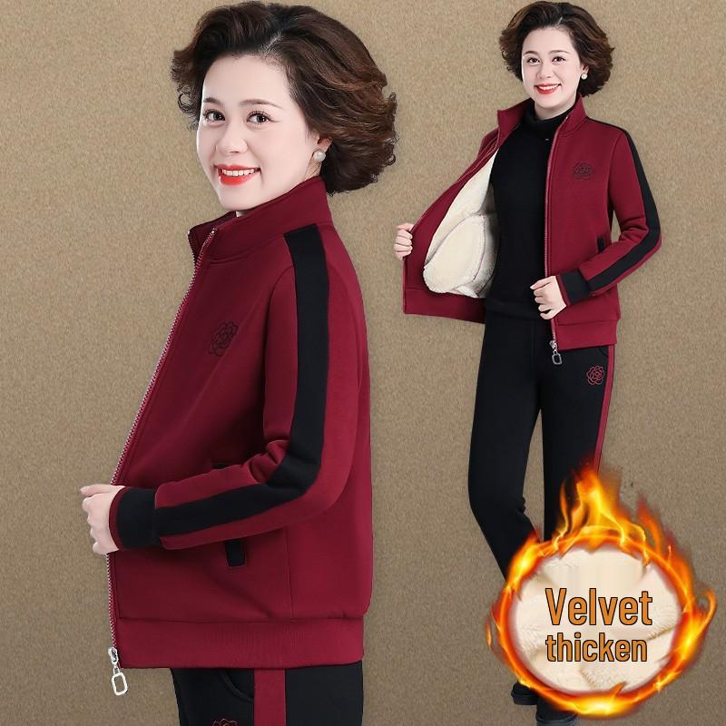 

Middle-Aged & Elderly Women s Plus Size Velour Winter Sports Suit - Cozy Casual Loose Fit 3XL [135-145 lbs]