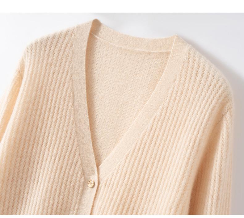 Women's 100% Pure Cashmere V-Neck Cardigan: Ribbed, Loose Knit Sweater Jacket, Slimming Base Layer Outerwear
