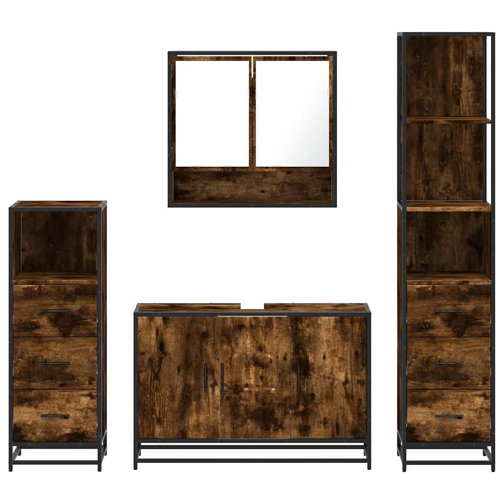4 Piece Bathroom Furniture Set Smoked Oak Wood Based Material