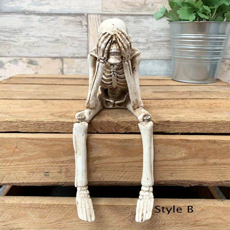 1pc Skull Statues Set, Resin Skeleton Shelf Sitters Sitting Figurines, For Home Bookshelf Table Ledge Edge Decorative,