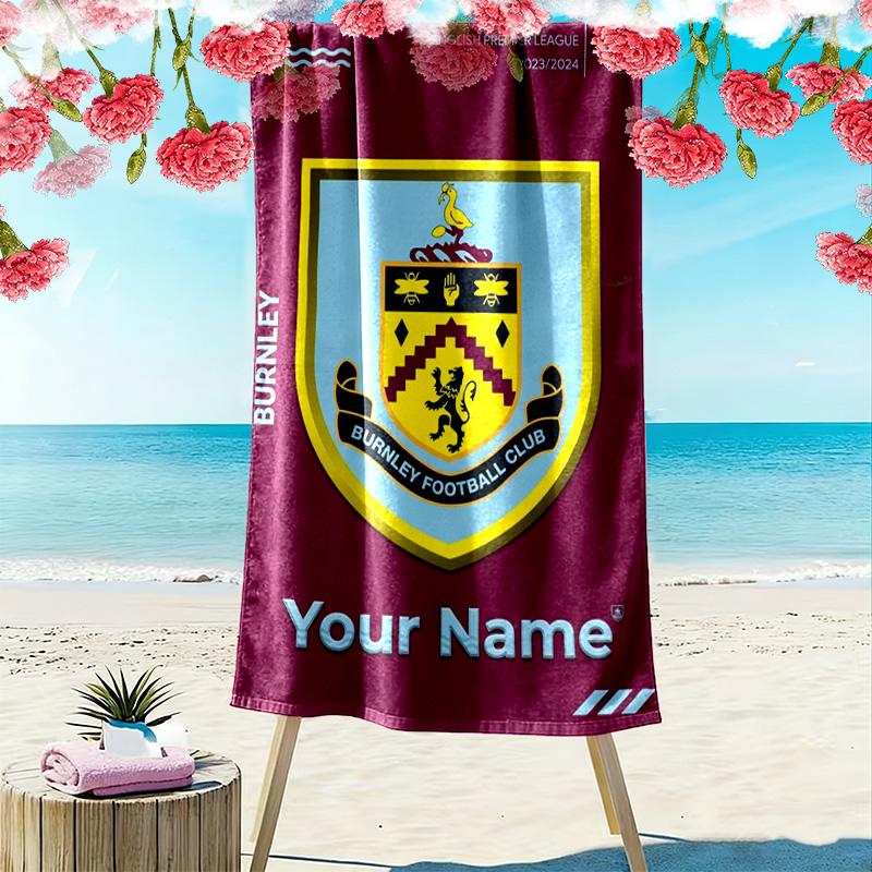 Name Custom Burnley FC Print Beach Towel, Large Soft Quick Dry Towel for Beach Camping Swimming