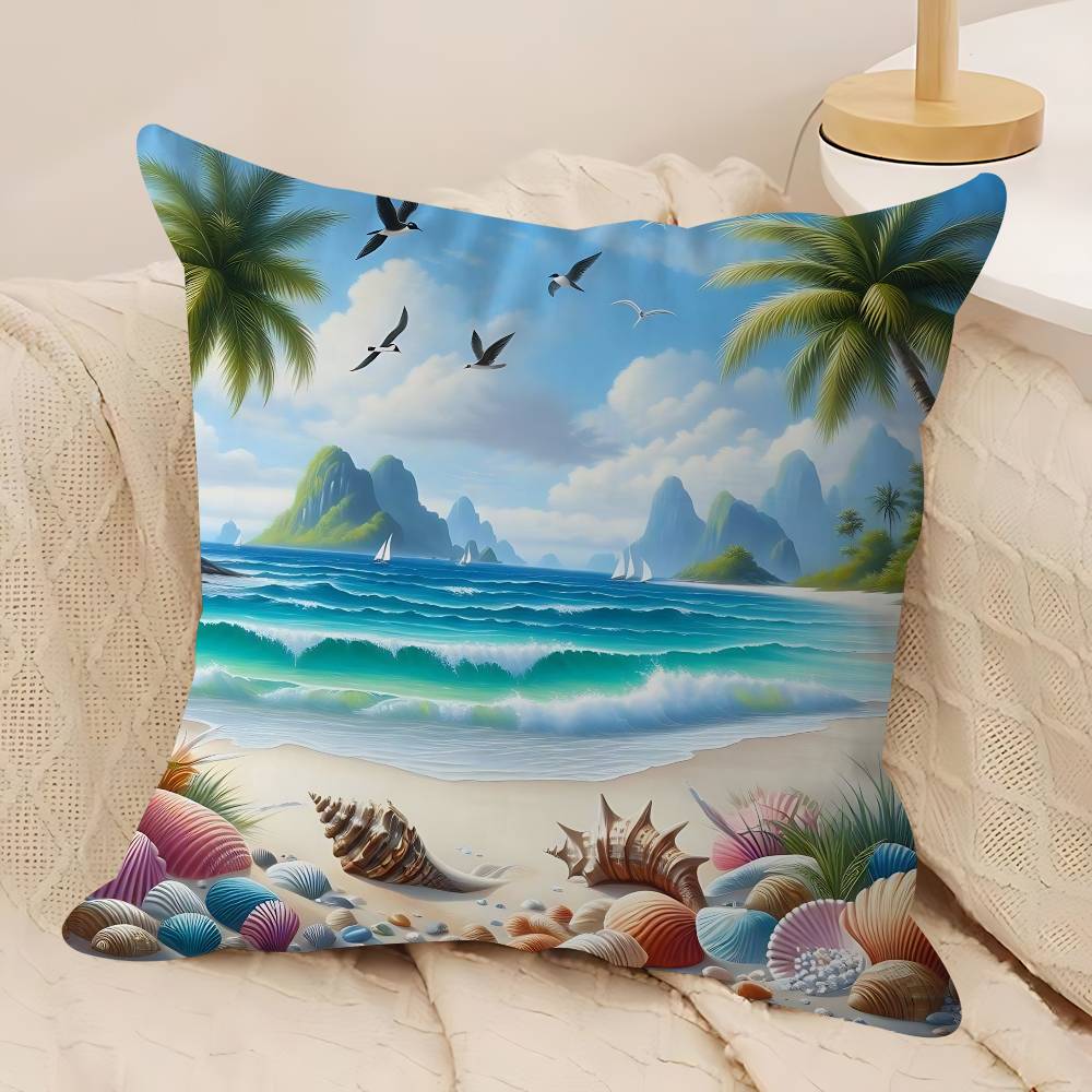 Art Beach Maple Design Cushion Cover Happy Autumn Harvest Decor Holiday Decorati Pillow Cover