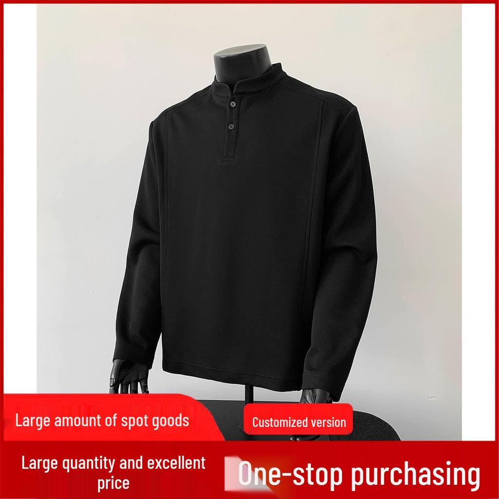 Men's Long Sleeve American Style Polo Henley Shirt - Trendy Casual Inner Wear Base Layer Hoodie