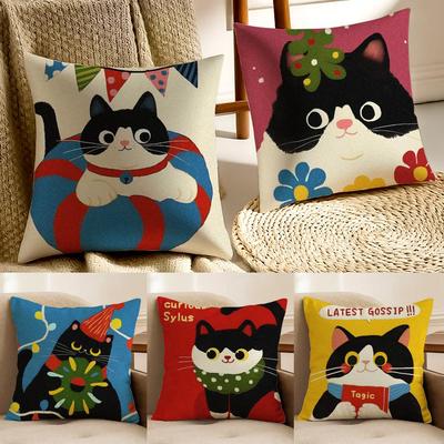 Cartoon Cat Cushion Cover Pillowcase Anti-Dustmite Living Room Sofa Decor Cushion Room