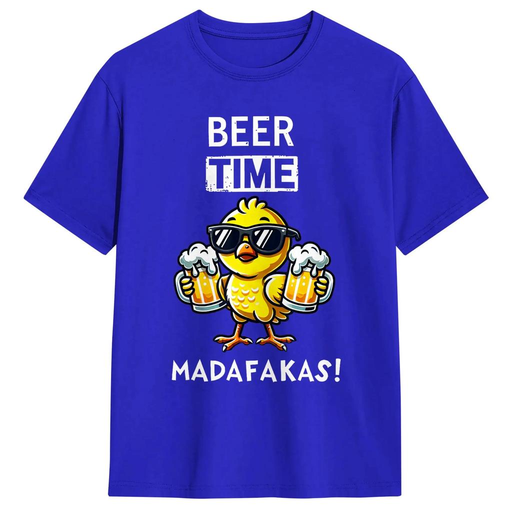 Beer Time Retro Duck Meme Party Lovers WoUnisex T Shirt Unisex Pure Cotton Novelty TShirts O Neck Tee Shirt Short Sleeve Clothes