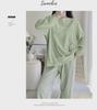 Women's Milk Silk Checkerboard Pajama Set - Round Neck, Long-Sleeve, Self-Contained Breast Pads for Spring and Autumn