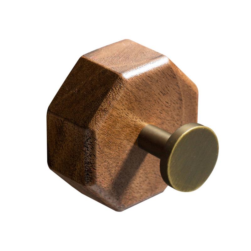 Drewno Orzechowe Mosiężny Haczyk Wiszący na Ścianie Wieszak na Klucze do Drzwi Łazienkowy Wieszak na Płaszcze i Kapelusze Samoprzylepny Haczyk Akcesorium Kuchenne Organizacja Dekoracja