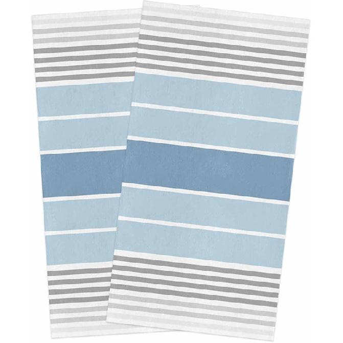Kitchen Towels Cotton Dish Towel, Ocean Blue Stripe Abstract Geometric Soft Dishcloth Absorbent Tea Towel, Grey Gradient Line Minimalist Art Reusable 2PCS-18x28in