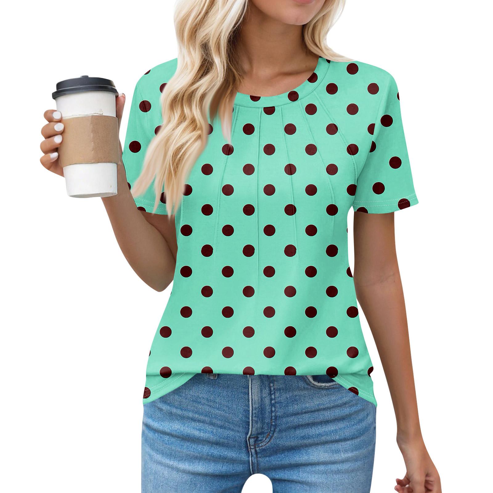 

Футболки для женщин, плиссированные, с круглым вырезом, нарядные, повседневные, блузки с принтом, с коротким рукавом, летние топы, свободный крой XL