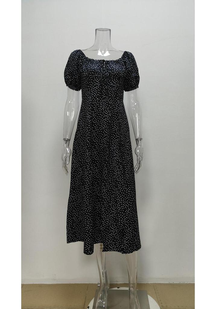 2026 Spring Women's Elegant Floral Slit Lace-up Dress - European & American Style
