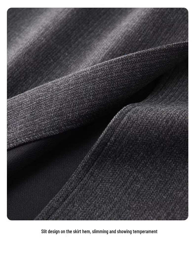 Women's Gray Wool A-line Midi Skirt - High Waist, Slimming, Professional Winter 2024