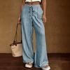 Pantalon Décontracté pour Femme Coupe Ample Jambes Larges Taille à Cordon Motif Rayures Verticales Ceinture Élastique Pantalon Léger Confortable