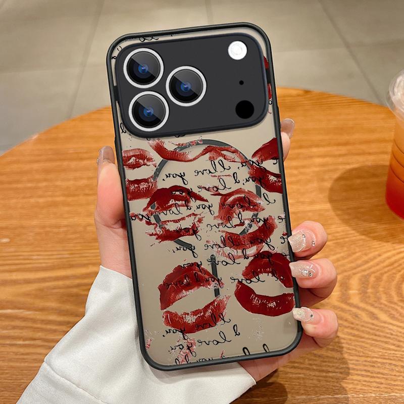 Fashion Kiss Lips Pattern Case For iPhone 17 Pro Max Case iPhone 16 Pro Max 15 14 13 16E 17E Magnetic For Magsafe Hybrid Matte Cover