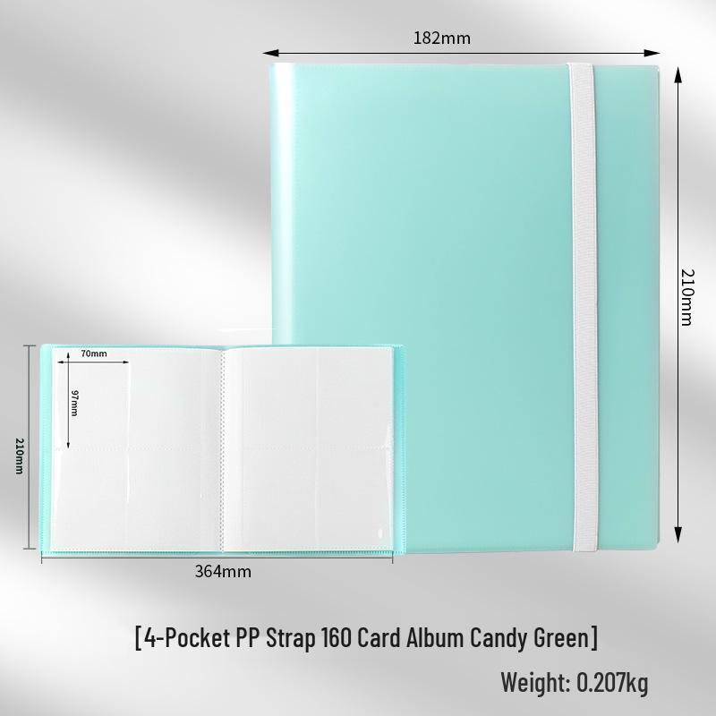 4-Pocket Solid Color PP Card Storage Album with Elastic Band, Large Capacity for Game Cards or Photos - Holds 160 Cards
