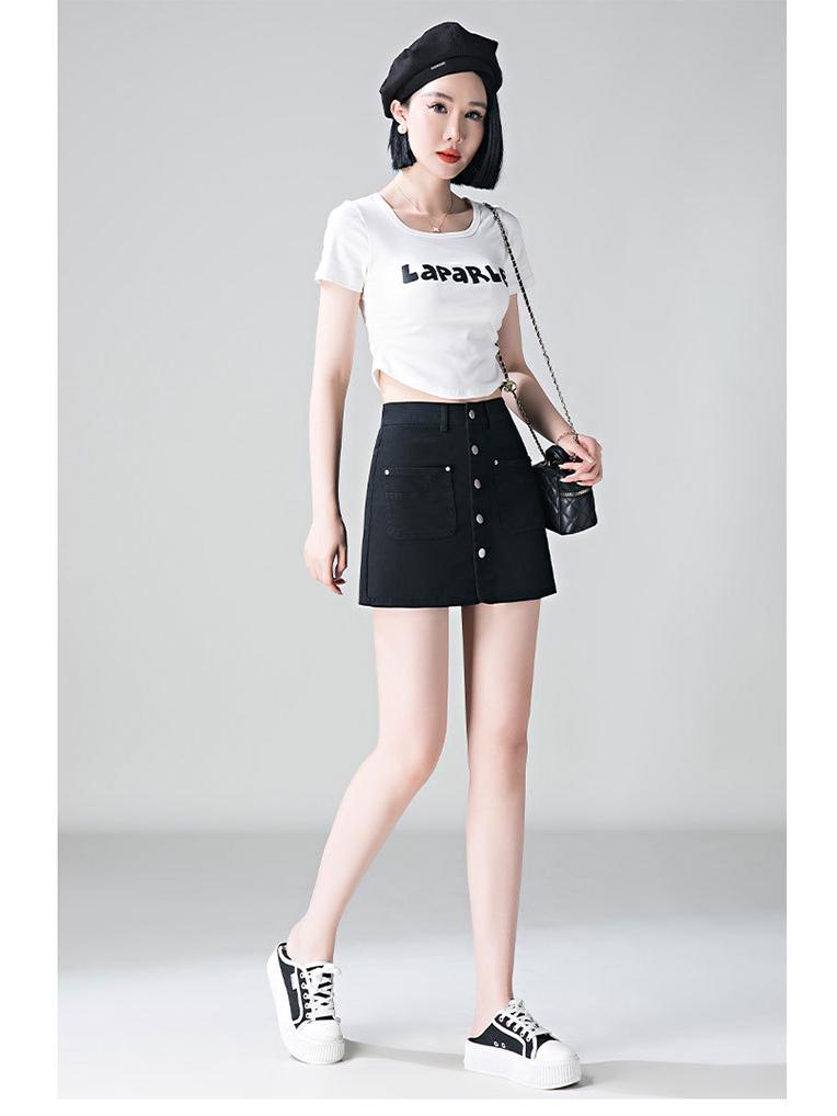 Spring 2026 Women's Retro Denim High-Waist Skort - Slimming, A-Line Design
