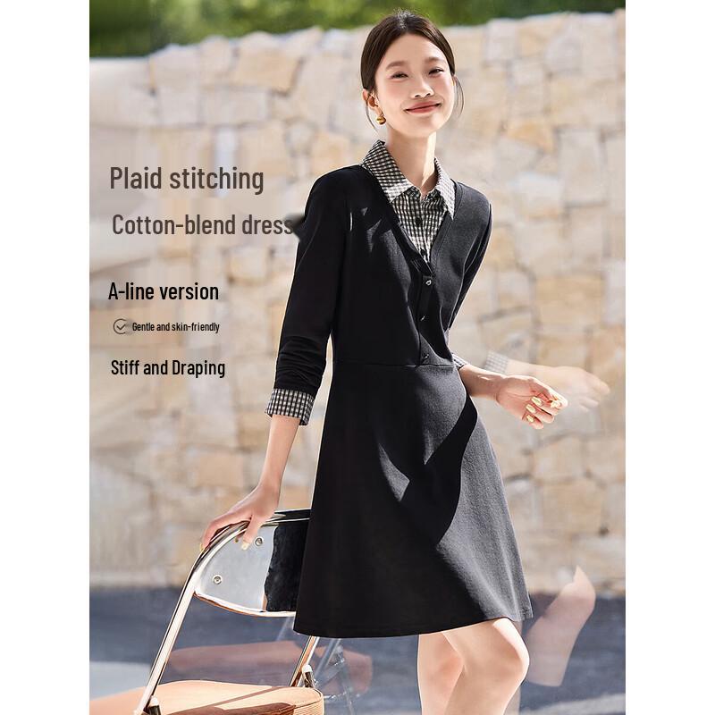 Платье-поло в клетку пэчворк в академическом стиле L