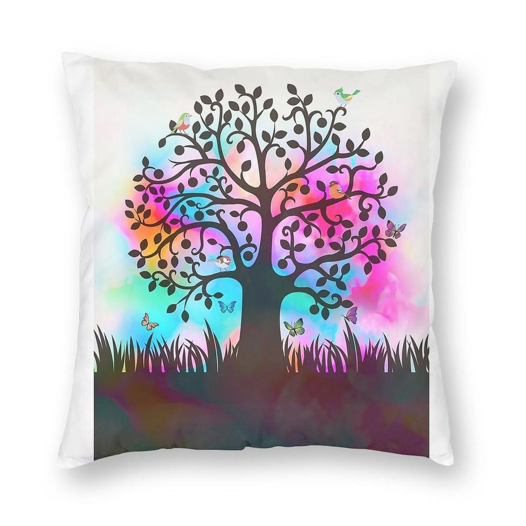 Tree Of Life Birds Butterflies Square Pillowcase Polyester Linen Velvet Printed Zip Decor Home Cushion Cover