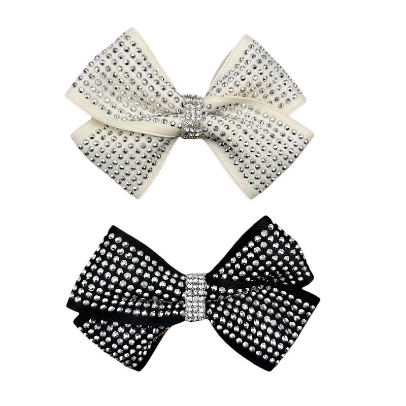 Handmade Rhinestone Bow Hair Clip for Kids - Black & Beige