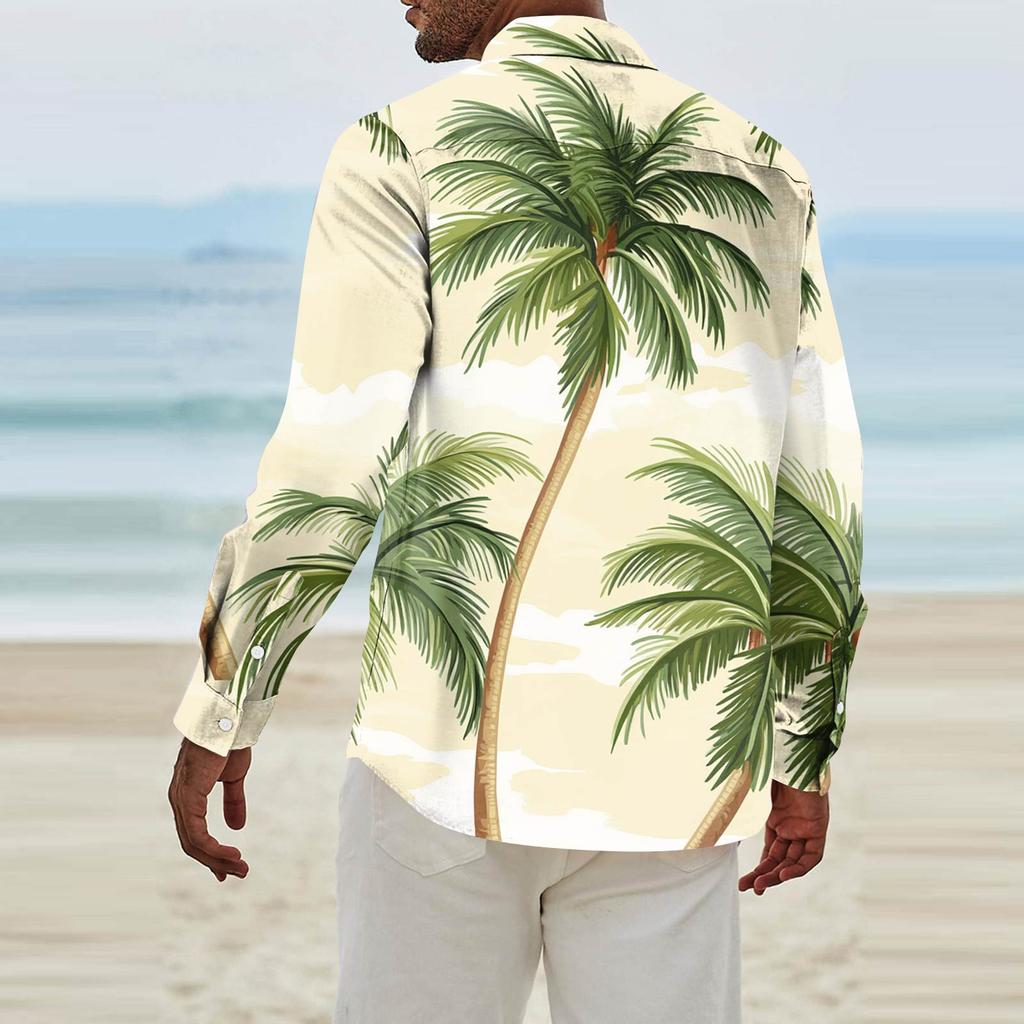 Men's Fashion Long Sleeve Printed Casual T Shirt Button Regular Fit Shirt Top