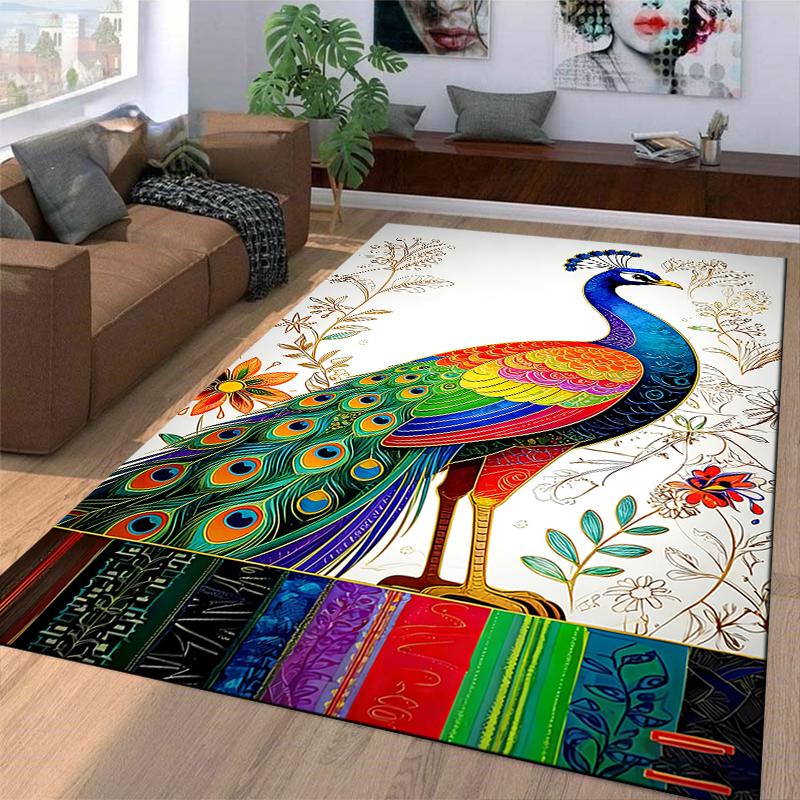 Colorful Peacock Printed Carpet with Floral Pattern for Home Decor Suitable for Use As an Anti-slip for Living Room Bedroom Sofas