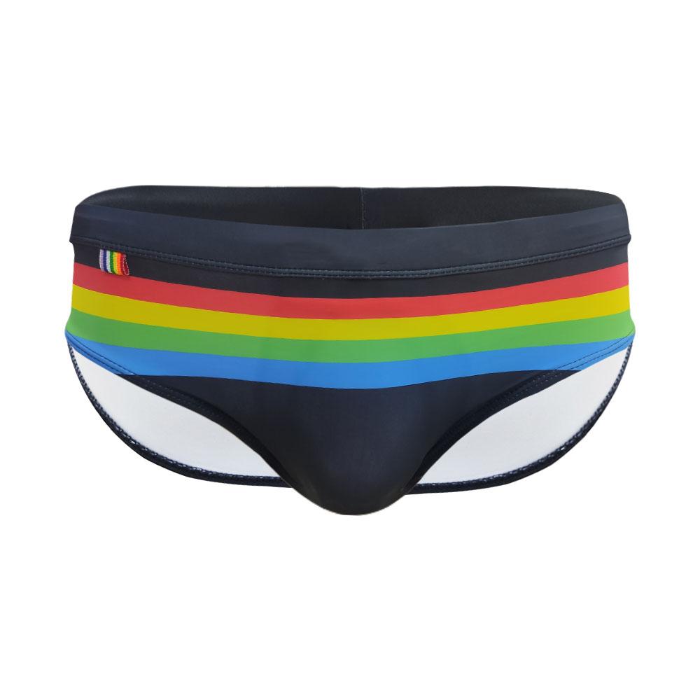 Men Swim Briefs Color Low Waist Tight Fit Sexy Swimwear Beach Wear Tanning Surfing Pride Strips