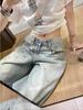 Y2k Harajuku Vintage Baggy Blue Jeans Women Retro Nail Drill Design High Waist Denim Trousers Korean Fashion 90s Aesthetic Wide Pants Streetwear