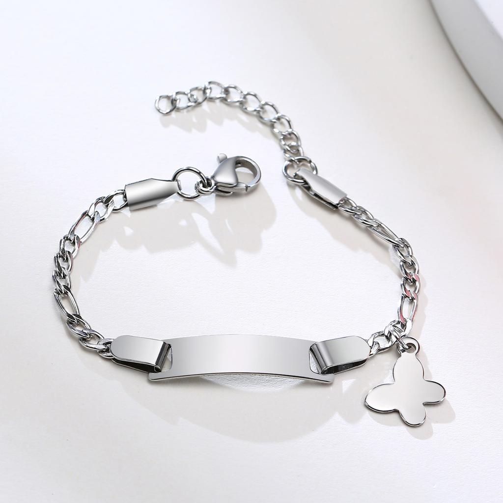 Stainless Steel Jewelry Custom Personalized Name ID Bracelet Gilrs Boy Birthday Gifts, Curb Chain Link Crown Bracelet