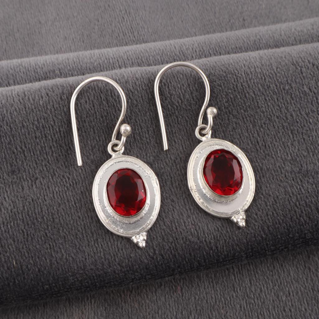 Bijuterii granat roșu, cercei din argint solid 925, cercei bijuterii cu pietre prețioase lucrate manual pentru Ziua Memorială