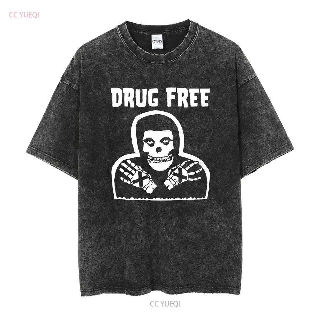 Misfits Drug Free T Shirt 80s Punk Rock Vintage Blac 1717 vintage Washed fashion Stylish Breathable streetwear graphic