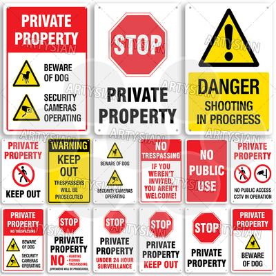 Private Property Metal Sign Beware of Dog Security Warning No Trespassing Notice Restricted Areas Enter At Own Risk Plaque