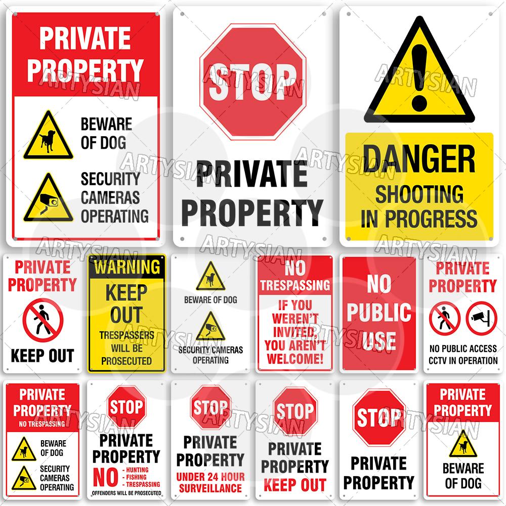 Mfoever Private Property Metal Sign Beware of Dog Security Warning No Trespassing Notice Restricted Areas Enter At Own Risk Plaque