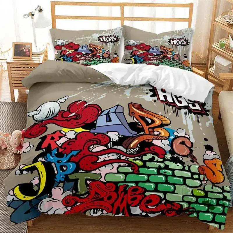 3D Print Graffiti Hip Hop Street Culture Bedding Set Single Twin Double Queen King Cal King Size Bed Linen Set