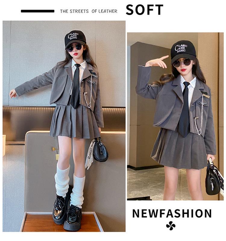 Girls' 2025 Fashionable JK Uniform Skirt Set - Academy Style Autumn Clothing for Primary School Students