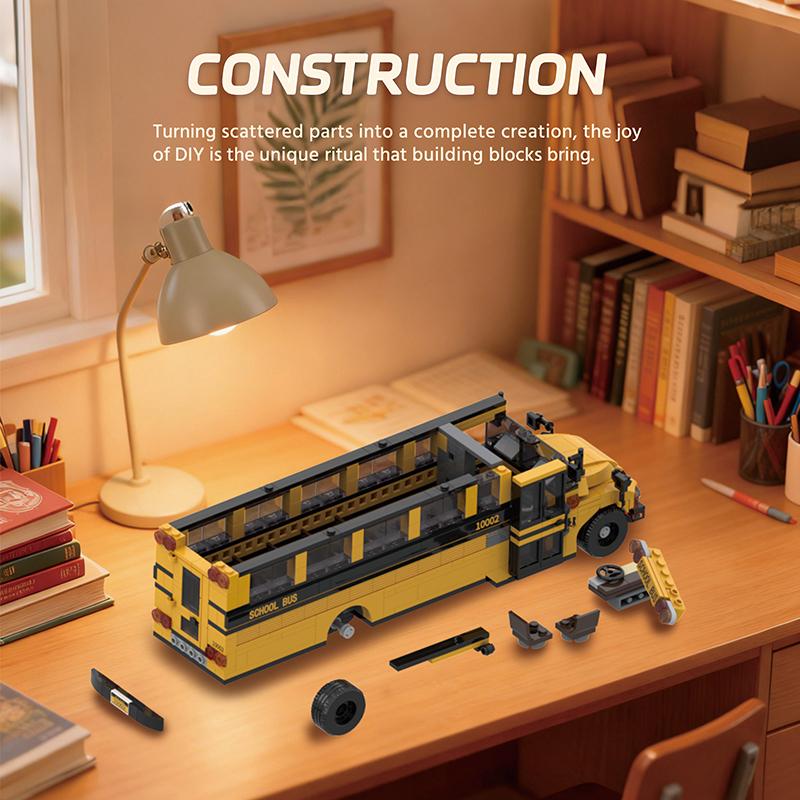 Non-Toxic 788Pcs School Bus Building Blocks Classic Yellow American School Bus Model Bricks Desktop Ornament Kids Educational Diy Toy Gift