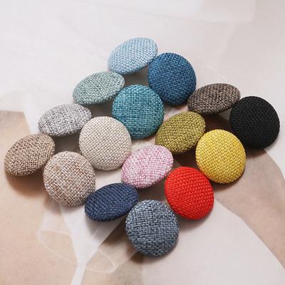 10Pcs Shank Botões Botões de Metal Roupas DIY Pano Botões Tecido Coberto Linho Redondo Decorativo