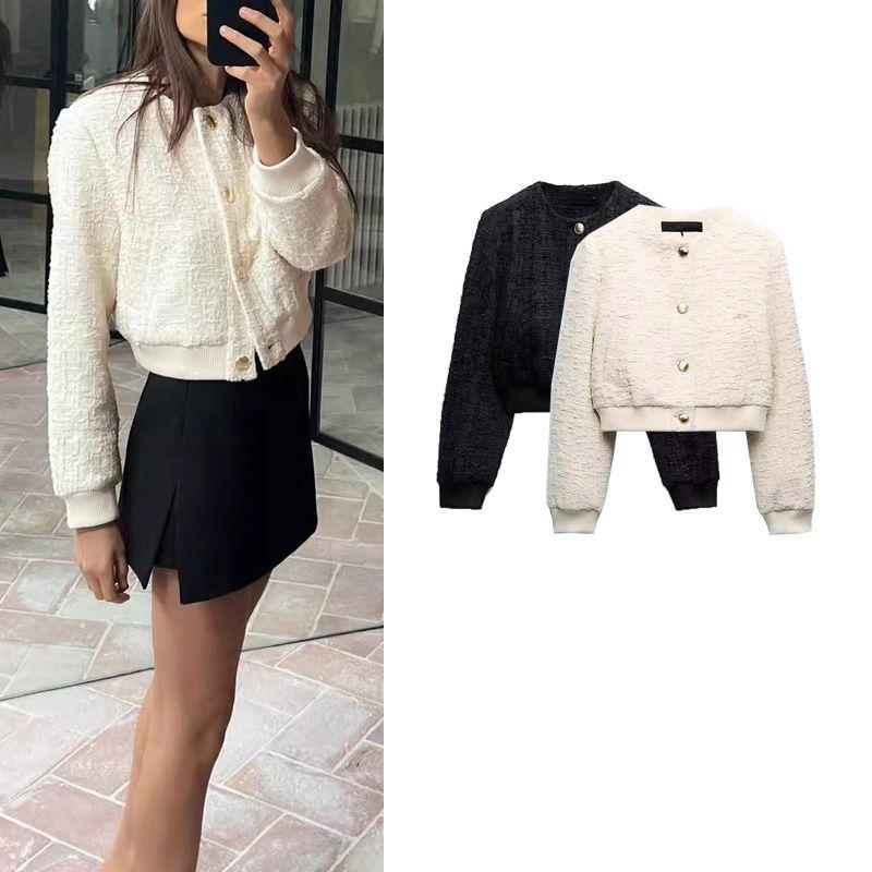 Spring New Arrival French Classic Style Casual Round Neck Texture Short Pilot Jacket Outwear 3046282