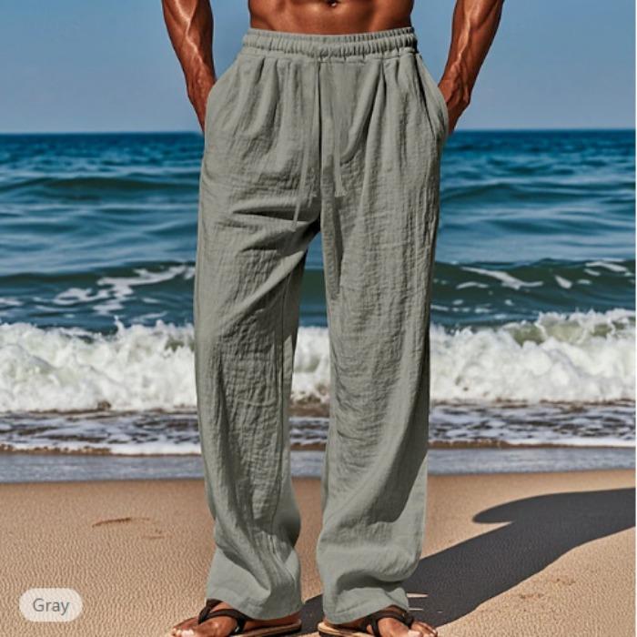 Hawaiisk sommer Herrebukser fritid lomme snøring elastisk midje ensfarget komfortabel og pustende