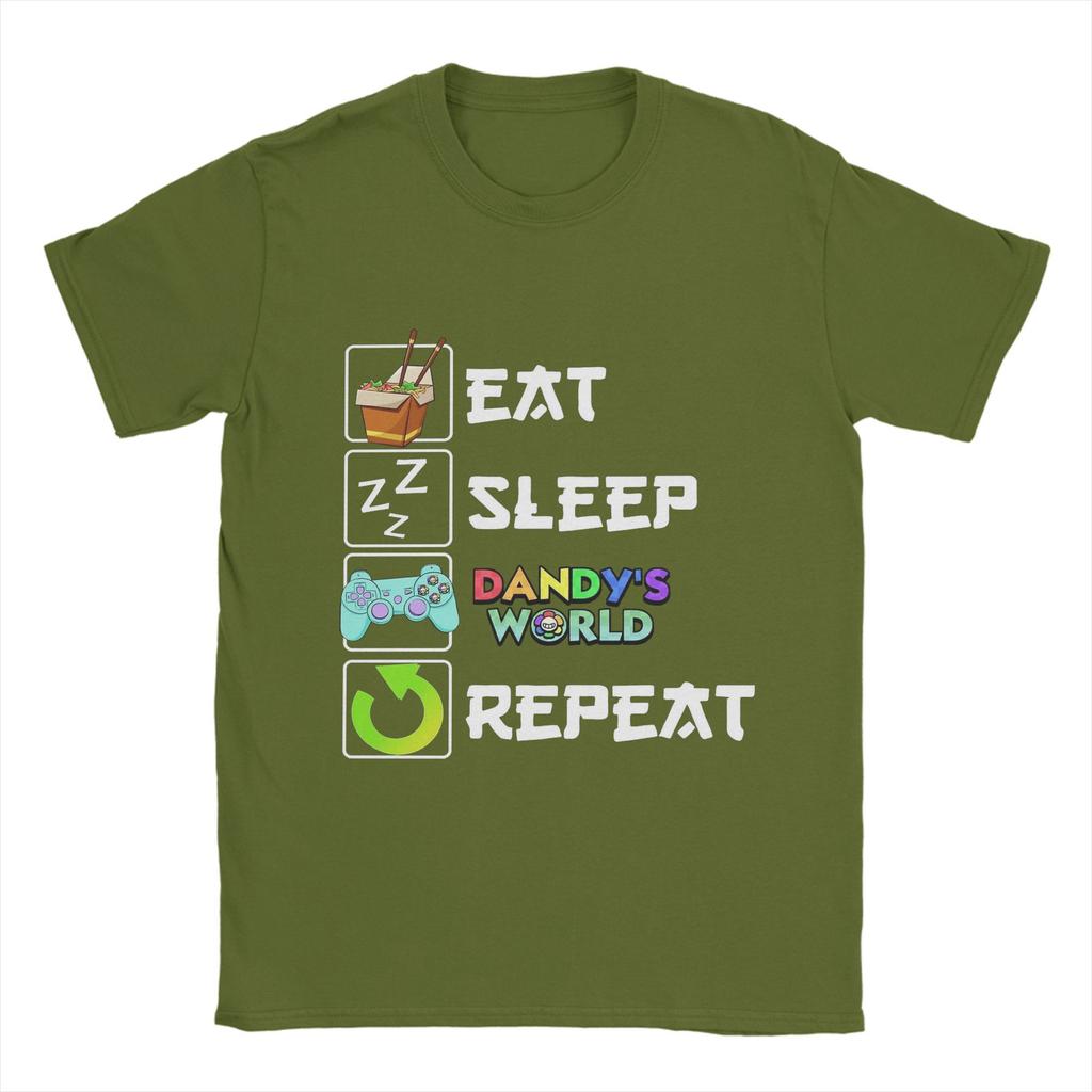 Funny Eat Sleep Dandys World  T-Shirt for Men Round Collar Pure Cotton T Shirts Spruki Short Sleeve Tees Adult Tops