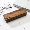 Hard Eyeglasses Case Fashion Geometric Line Decor Waterproof PU Leather Shockproof Spectacle Box for Students Teens