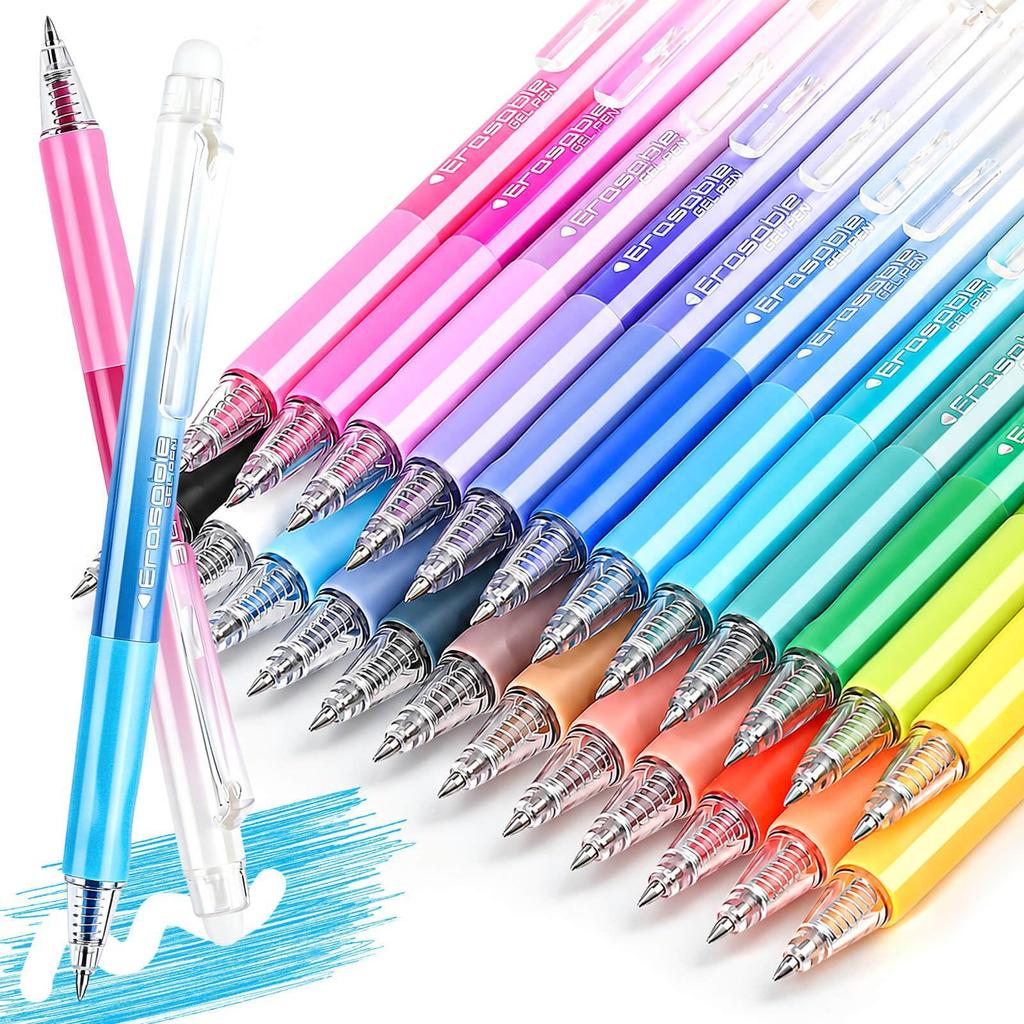 24-color erasable ballpoint pen, retractable erasable ballpoint pen, 0.7mm fine point, with eraser. Erase mistakes when drawing, taking notes in a