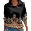 Women Autumn T-shirt Loose  Pullover Sports Tops Zip Casual V Neck Long Sleeve Printed Top