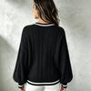 Women's V-Neck Cable Knit Sweater Loose Fit Color Block Long Sleeve Pullover Top