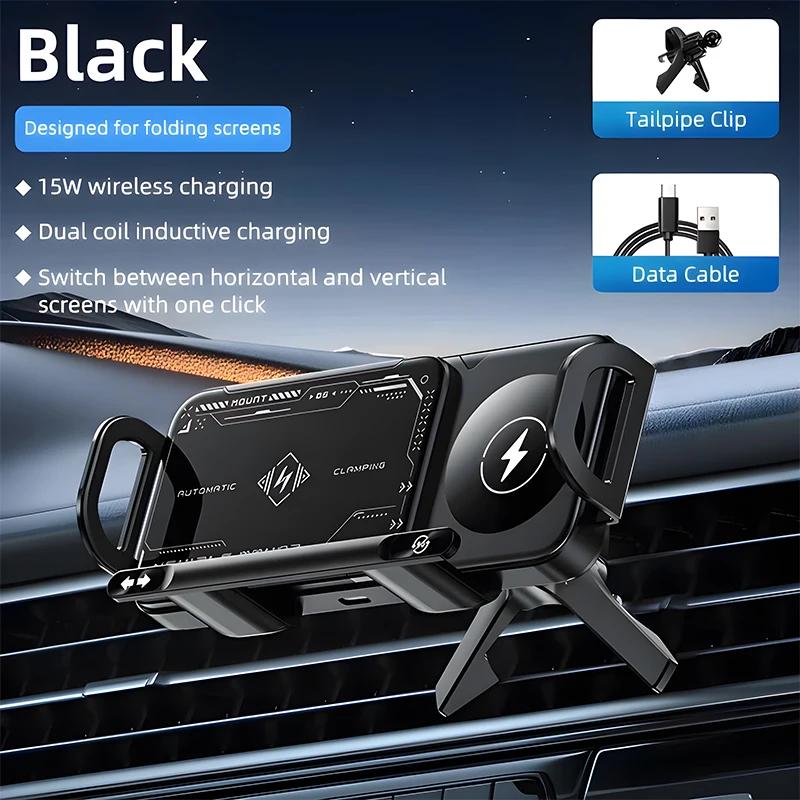 Car Wireless Charger Dual Coil Fold Screen Car Vent Mount Holder 15W Fast Wireless Charging For Samsung Galaxy Z 4 3 Fold Flip