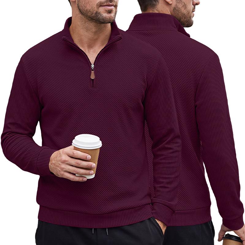 Men's American Twill Texture Half Zip Stand Collar Long Sleeve Pullover Sweatshirt Big & Tall Casual Top