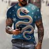 T-shirt décontracté à manches courtes pour homme imprimé 3D Année du Serpent du Nouvel An 2025 Confortable Respirant Imprimé Rétro