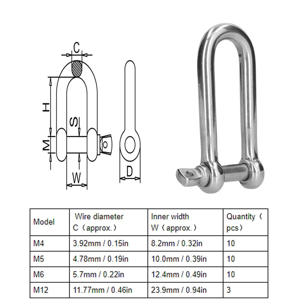 D Shackle 304 Stainless Steel Straight Screw Pin Chain Wire Rope Connector
