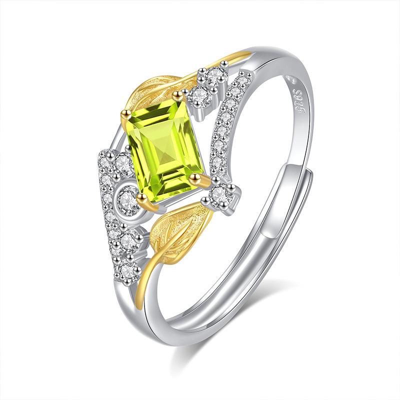 S925 Sterling Silver Natural Stone Ring Women's Fashion Niche Design Sense Rectangular Stone Position 4 * 6mm Fashion Retro Jewelry Gift